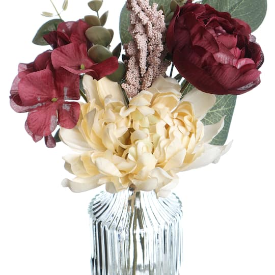 11" Burgundy Hydrangea Mum Mix in Glass Vase by Ashland®